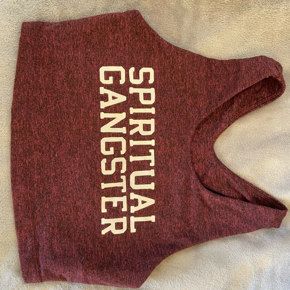 Spiritual Gangster Varsity Tech Crop Bra - Maroon - Picture 2 of 6